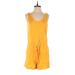 Lou & Grey for LOFT Romper Scoop Neck Sleeveless: Yellow Print Rompers - Women's Size Medium