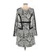 Gianni Bini Casual Dress - A-Line Scoop Neck Long sleeves: Black Floral Dresses - Women's Size Medium