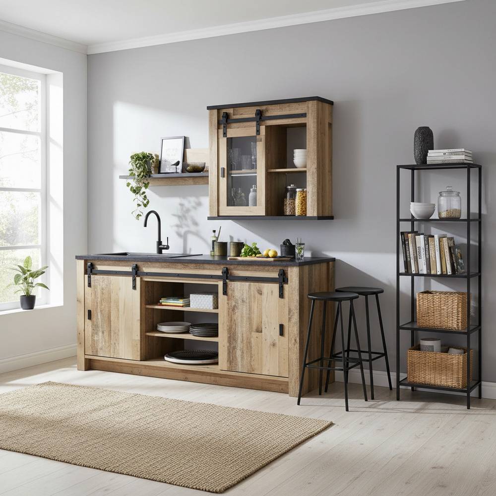 Küchenmöbel Wand im Landhausstil Holz verwittert (dreiteilig)
