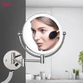 LED Makeup Mirror With Plug 5X Magnifying Folding Wall Illuminated Mirror Double Sided Touch Bright