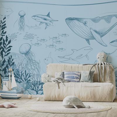 Papier peint panoramique enfant océan bleu 450x250cm