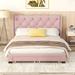 Queen Size Platform Bed Storage Bed with 2 Drawers, Linen Upholstered Bed Wood Platform Bed Frame with Headboard, Pink