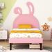 Lovely Fairytale Theme Kids Bed Twin Size Platform Bed, PU Upholstered Bed with Rabbit-Shaped Headboard & 2 Drawers