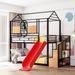 Playhouse Metal Bunk Bed Frame Twin Over Twin Housebed with Storage Stair and Slide, Shelf for Kids Bedroom Unisex