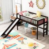 Twin Size Low Loft Bed Toddler Bed Kids Bed with Slide, Espresso