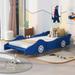 Children Wood Toddler Bed, Full Size Race Car-Shaped Platform Bed Frames for Kids, Wooden Bed with Wheels for Boys & Girls