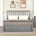 Minimalist Queen Size Wooden Platform Bed with 2 Drawers, Wood Structure Bedframe with Headboard & Footboard for Bedroom, Gray