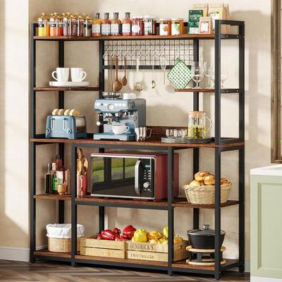 55" Wide Kitchen Hutch Cabinet Microwave Stand with 11 Hooks