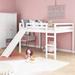 Kids Loft Bed with Slide, Full Size, Wood Low Loftbed Frame with Ladder and Underneath Spacious Space, White