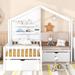 White Twin Size House Bed Creativity Kids Bed with Upholstered Sofa with Charging Station, Wireless Charging & Shelves