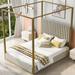 Queen Size Upholstery Canopy Platform Bed with Headboard and Metal Frame