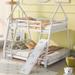 Playful Design Twin over Queen White House Bunk Bed with Climbing Nets and Climbing Ramp