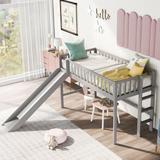 Twin Size Low Loft Bed Toddler Bed Kids Bed with Slide, Gray