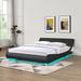 Queen Size Black Faux Leather Platform Bed w/ LED lighting Upholstered Bed