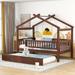 Walnut Twin Size Wooden House Bed with Twin Size Trundle Bed Frame