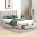 Linen Fabric Upholstered Platform Bed with One Large Drawer and Two Drawers