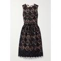 Oscar de la Renta - Belted Guipure Lace Midi Dress - Black