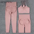 NORMOV 2/3 pezzi set da Yoga set sportivi senza cuciture solidi Leggings a vita alta pantaloncini