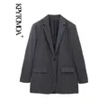 KPYTOMOA moda donna bottone anteriore gessato Blazer cappotto Vintage manica lunga tasche con patta