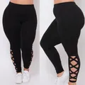 Moda donna Plus Size L XL 2X 3X Criss-Cross Soft Comfort pantaloni Skinny Leggings