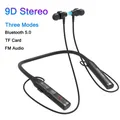Auricolare wireless Bluetooth 5.0 Auricolare HiFi 9D Stereo Cuffie sportive da appendere al collo