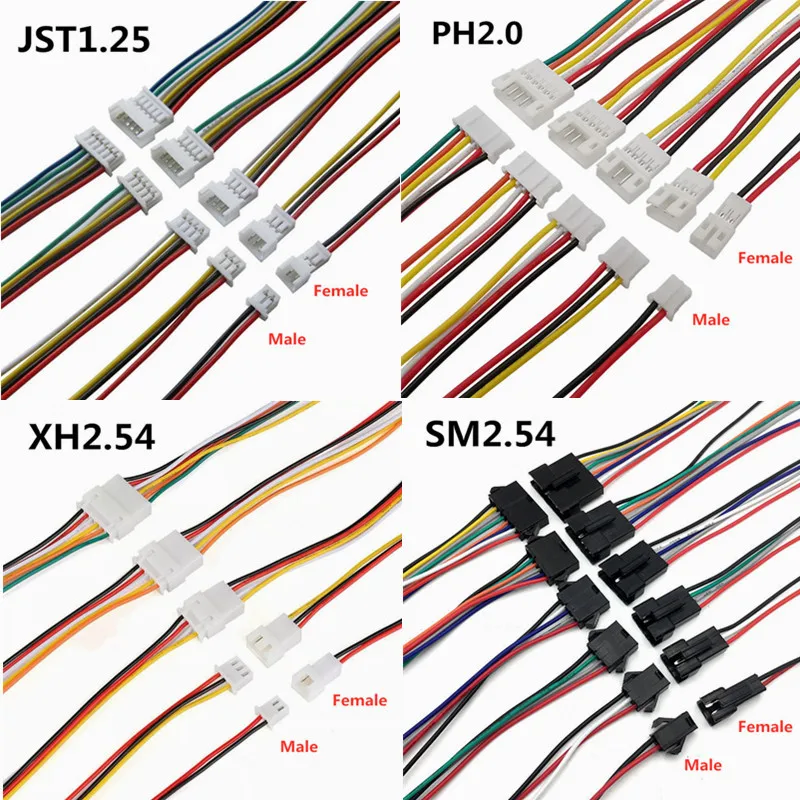 5 paia 2P 3 4Pin JST1.25mm PH 2.0mm XH 2.54mm SM2.5 JST Spina Maschio Femmina Presa Martinetti FAI DA TE Cavo Elettrico Terminale connettore del cavo