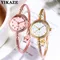 Orologio da polso al quarzo da donna retrò Orologi da donna Orologio da polso con piccolo braccialetto in oro Orologio in acciaio inossidabile Orologio da abito casual alla moda