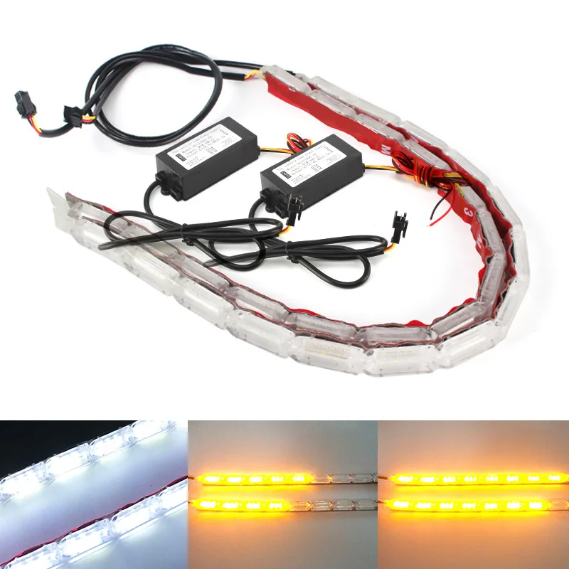 2 pezzi flessibile striscia LED DRL luce di marcia diurna flusso sequenziale impermeabile faro Switchback corridori segnale di svolta ad angolo