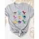 Dinosaur Love Sweet Cartoon Print T Shirt manica corta vestiti estivi abbigliamento donna grigio