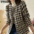 WTEMPO Vintage inizio autunno Tweed donna giacca elegante griglia signora Cardigan invernale aperto