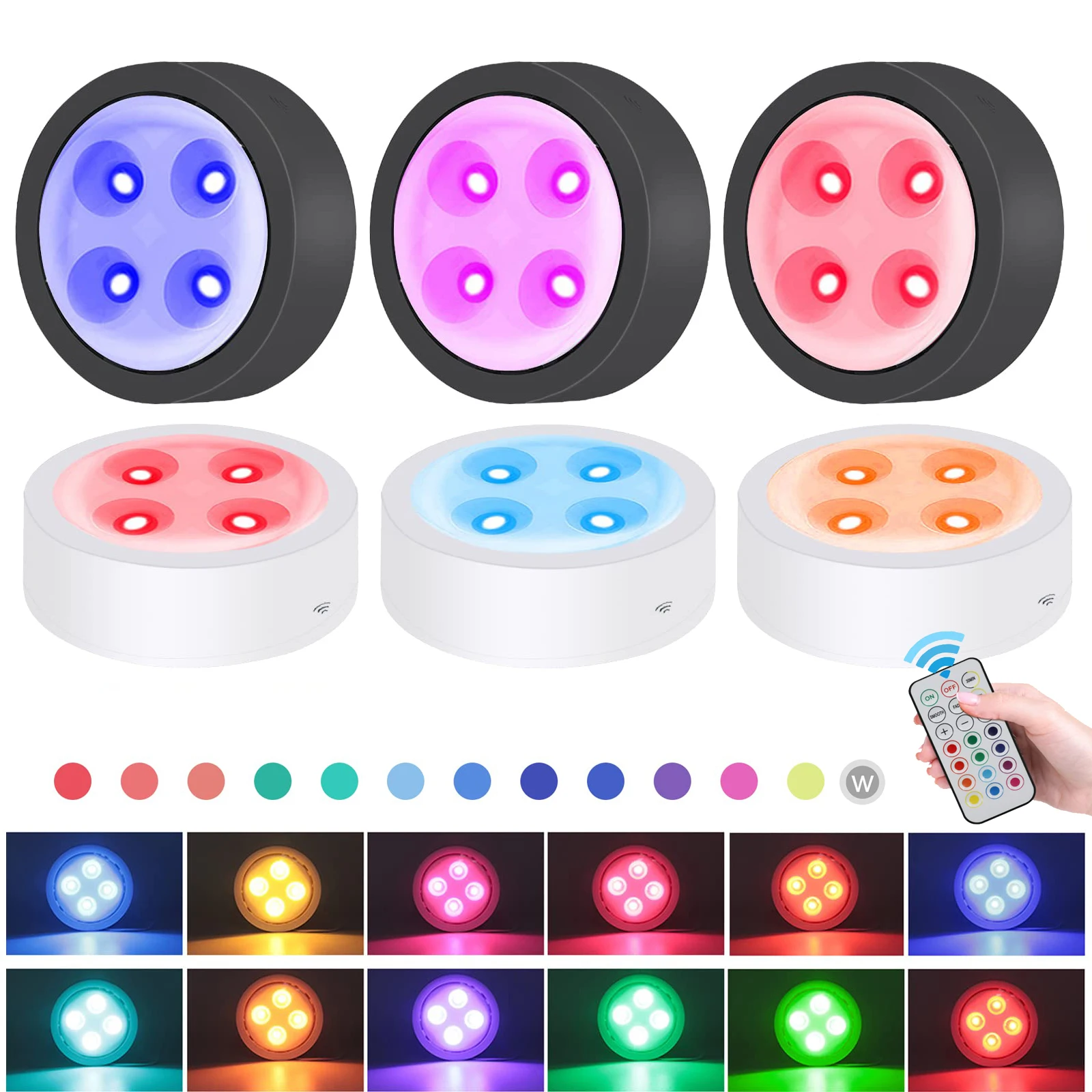 1-5 pezzi luci a LED senza fili sotto l'armadio per cucina RGB che cambiano colore Puck luce notturna telecomando lampada da armadio batteria