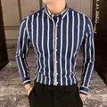 Camisas De Hombre Abbigliamento di lusso coreano Nuove camicie sociali a righe a maniche lunghe per uomo Business Casual Camicetta formale Homme 5XL-M