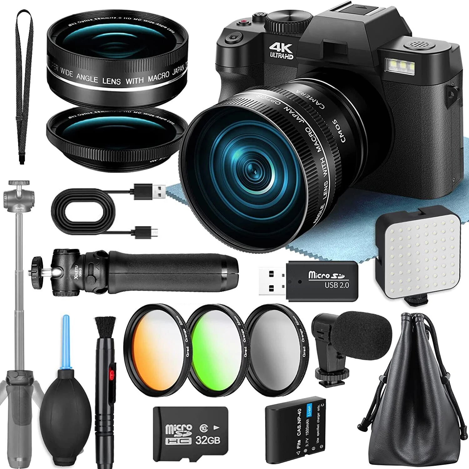 Fotocamere digitali G-Anica 4K per la fotografia fotocamera da 48mp con microfono videocamera con filtro a 3 colori con obiettivo grandangolare e Macro