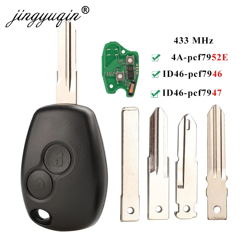 jingyuqin 2BTN Chiave a distanza per Renault Duster Modus Clio 3 Twingo DACIA Logan Sandero Kangoo 433 MHz PCF7947 PCF7947 pcf7952E Chip