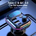 Trasmettitore FM Bluetooth 5.0 veloce per auto PD doppio lettore musicale di tipo C accendisigari con luce ambientale colorata MP3 USB C0E3