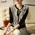 Nero bianco reticolo o-collo impiombato Cardigan seta ghiaccio maglia monopetto abbigliamento donna