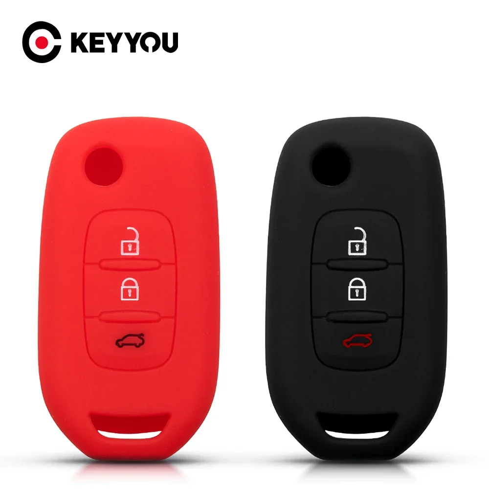 KEYYOU per Renault spolverino Megane spolverino Sandero Kangdoo Captur Twingo custodia protettiva per chiave in Silicone per auto 3 pulsanti chiave per auto pelle