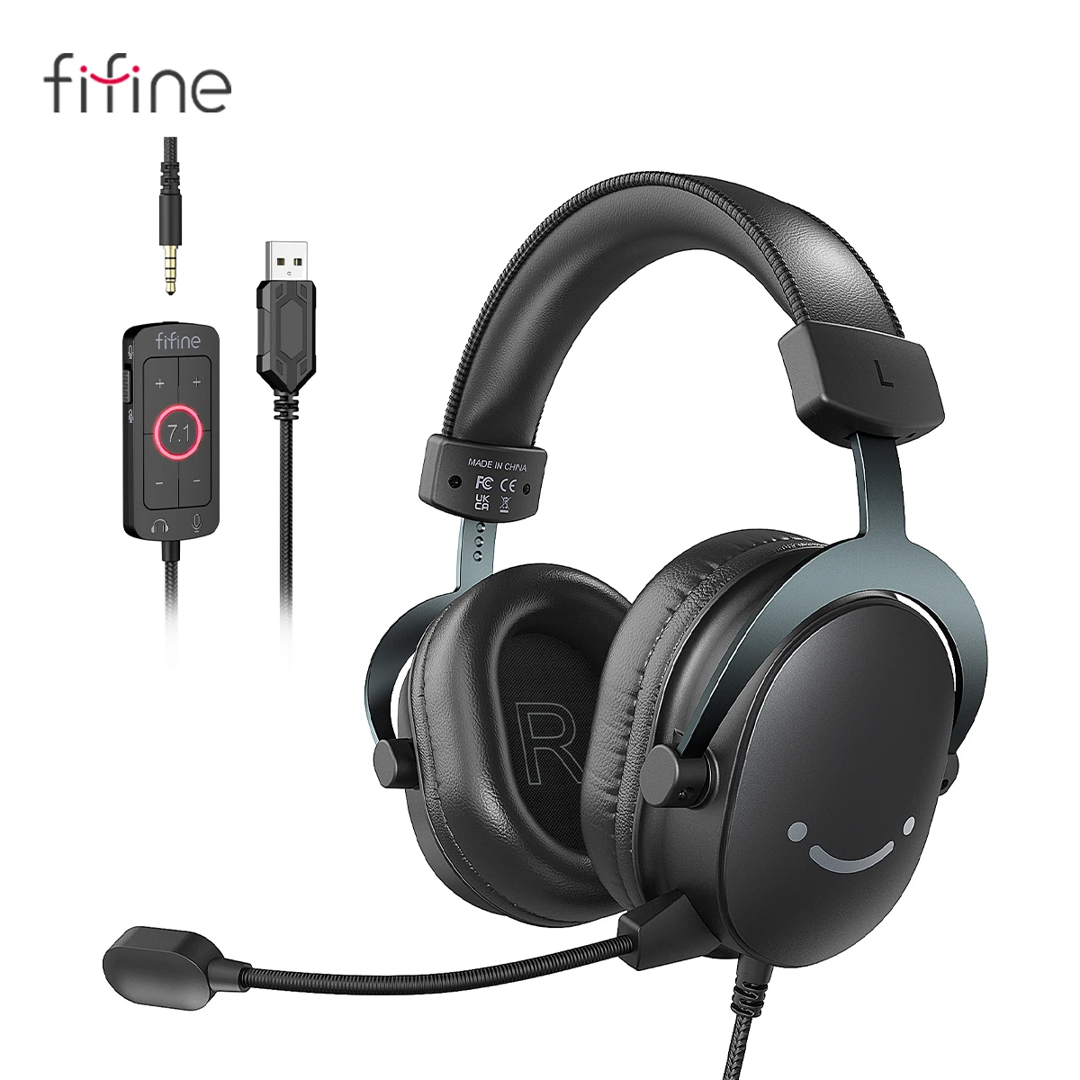 Cuffie FIFINE, jack da 3,5 mm e cuffie USB con audio surround 7.1/contral del volume/interruttore muto per PC/MAC/PS4/PS5 Mixer-H9