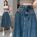 Elegante gonna a pieghe in Denim donna donna vita alta Harajuku gonna lunga a trapezio in stile coreano per la ragazza della scuola Faldas Casual