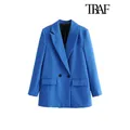 TRAF donna Chic Office Lady Blazer doppiopetto cappotto Vintage moda colletto dentellato manica