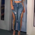Jeans a catena da donna 2023 cuciture in pizzo primaverile pantaloni Skinny Sexy di nuova moda