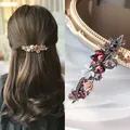 Coreano cristallo rosso fiore fiocco primavera tornante Vintage inchiostro blu strass Clip