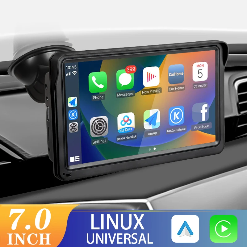Lettore video multimediale per autoradio Android Auto CarPlay portatile da 7 pollici Touch Screen Bluetooth 5.0 con USB AUX