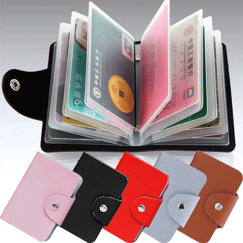 Porta carte di credito da 24 bit Tasca per carte di credito aziendali Tasca per carte di credito in PU di grande capacità Custodia per organizer con clip per archiviazione di contanti