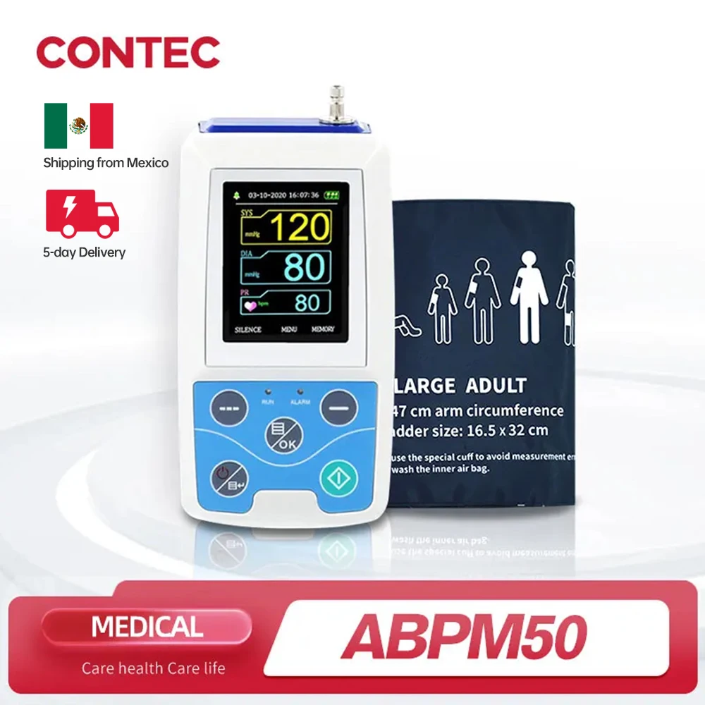 Monitor ambulatoriale della pressione arteriosa da braccio 24 ore NIBP Holter CONTEC ABPM50+ adulto, bambino, grande, 3 polsini, software per PC gratuito