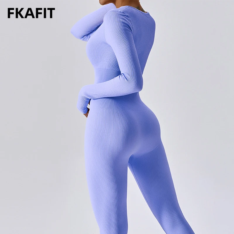 Tute da Yoga da donna tute da allenamento monopezzo a costine a maniche lunghe con scollo quadrato tute da ginnastica sportive abbigliamento sportivo da palestra