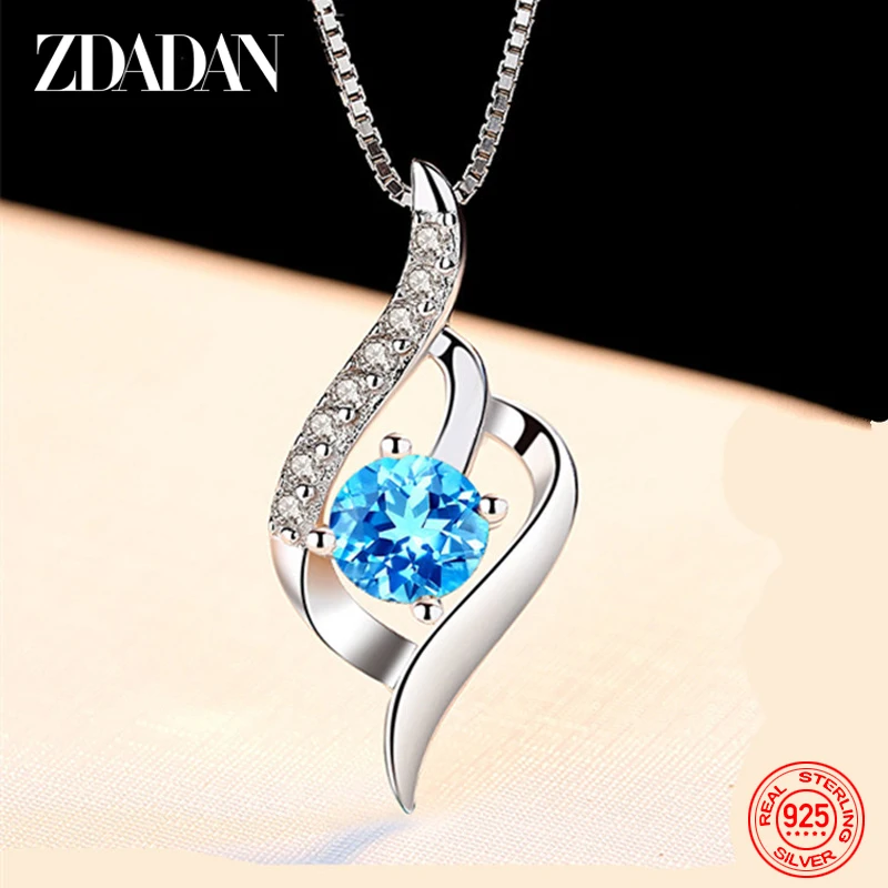 ZDADAN Collana in argento 925 con cristalli blu per gioielli da sposa da donna