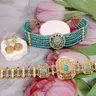 Set di gioielli da sposa in pietra blu alla moda marocchina placcati in oro di lusso Turksh caftano