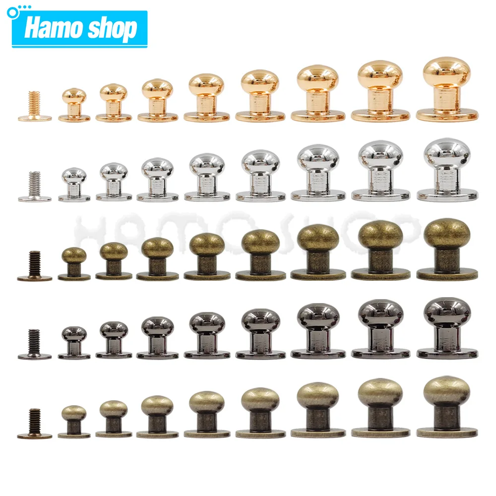 5-10 pz Testa Rotonda Sfera Borchie Bottoni In Ottone Vite Chiodo Rivetti Borsa In Pelle Artigianale Hardware Accessori FAI DA TE Fibbie