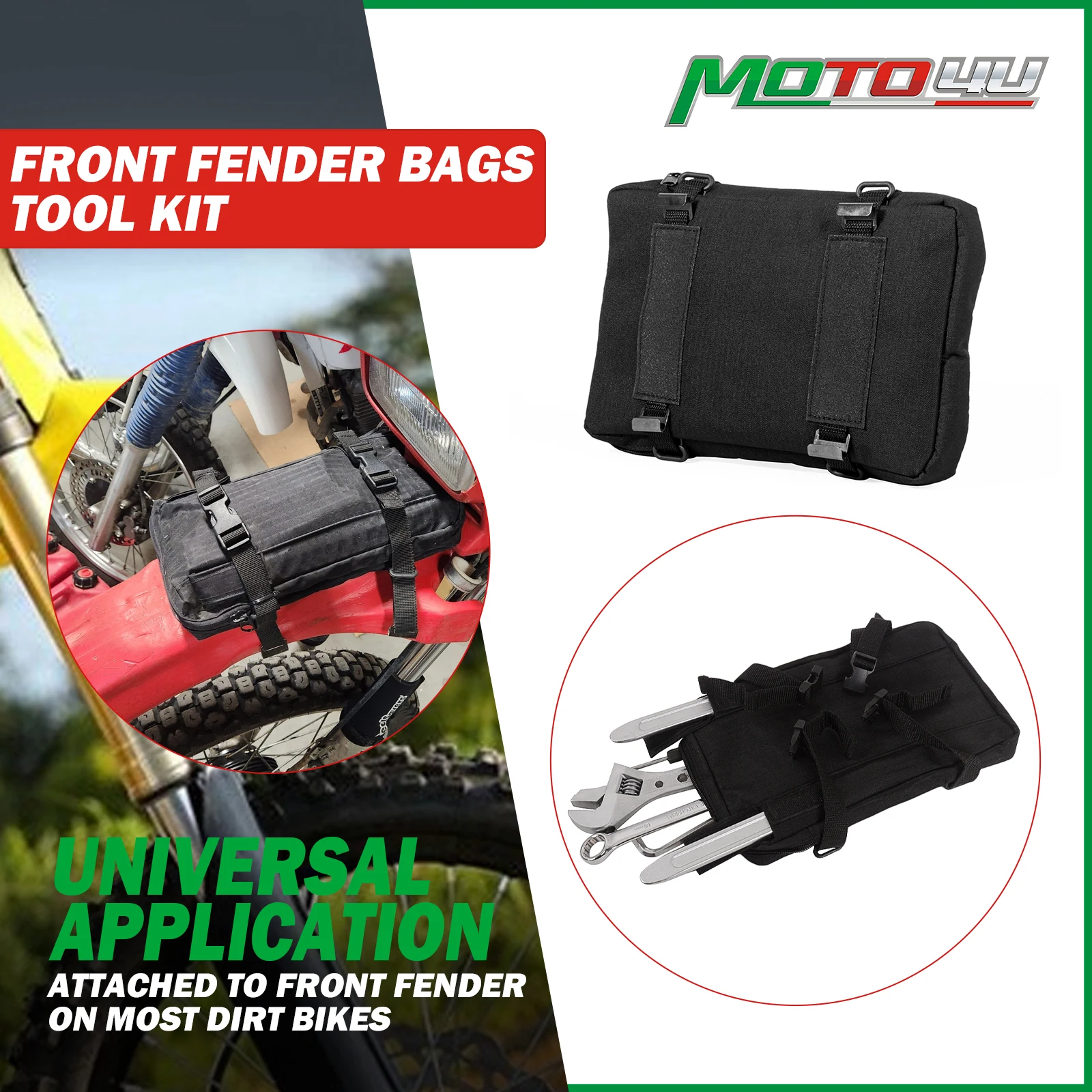 Borsa per attrezzi MX universale per moto, pacchetto parafango, camera d'aria, pacchetto di riparazione pneumatici, kit di attrezzi per borse parafango anteriore da motocross per Honda